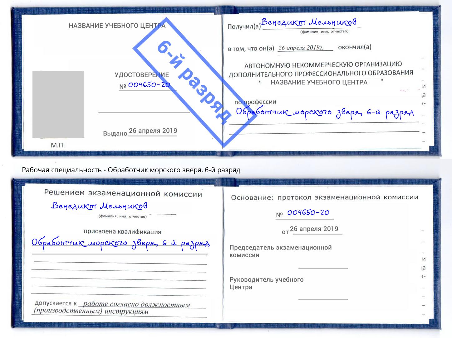 корочка 6-й разряд Обработчик морского зверя Нижнеудинск
