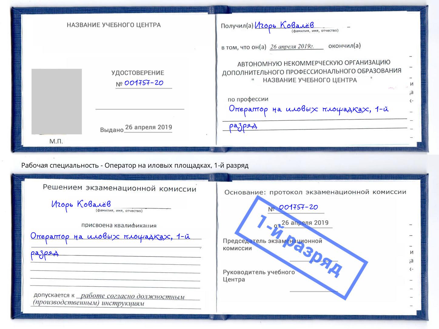 корочка 1-й разряд Оператор на иловых площадках Нижнеудинск