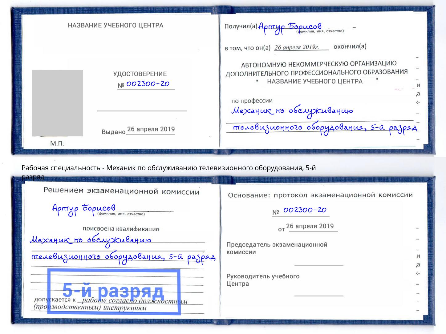 корочка 5-й разряд Механик по обслуживанию телевизионного оборудования Нижнеудинск